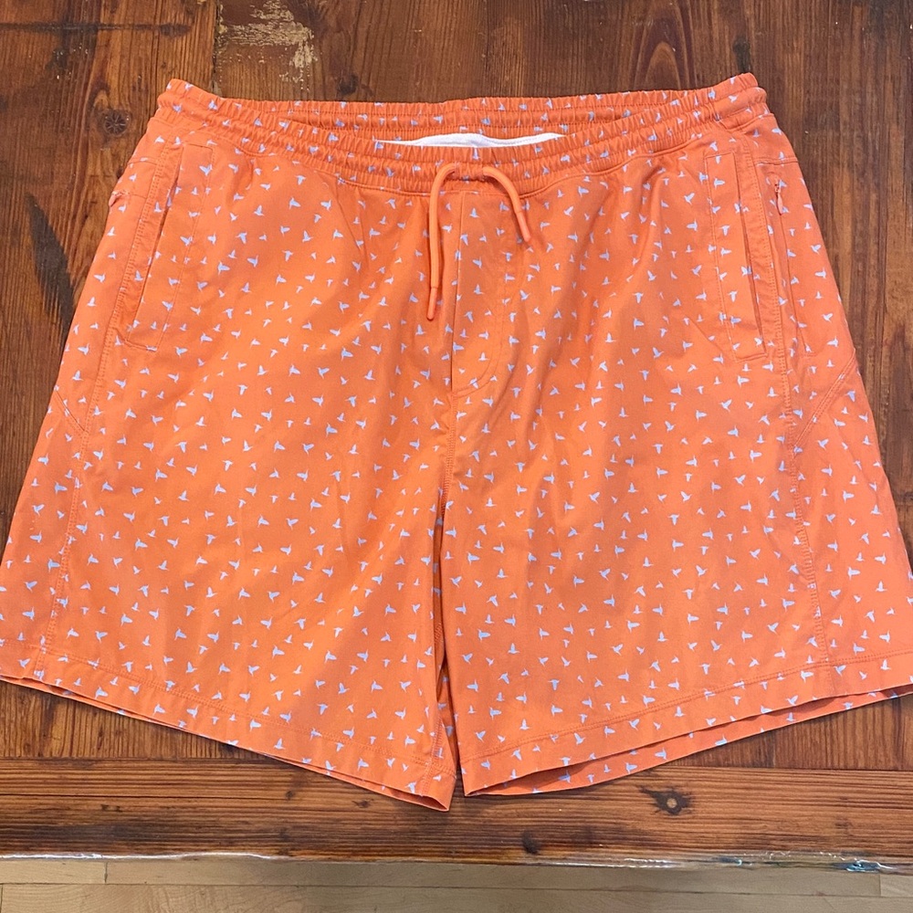 Birddogs Orange With Blue Birds Printed Athletic Shorts